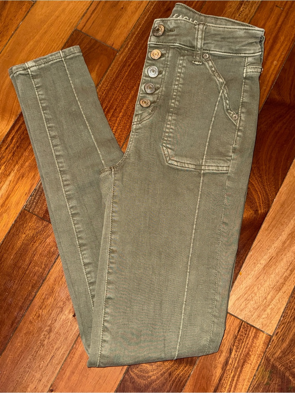 American Eagle Outfitters Olive Skinny High-Rise Button Jeans